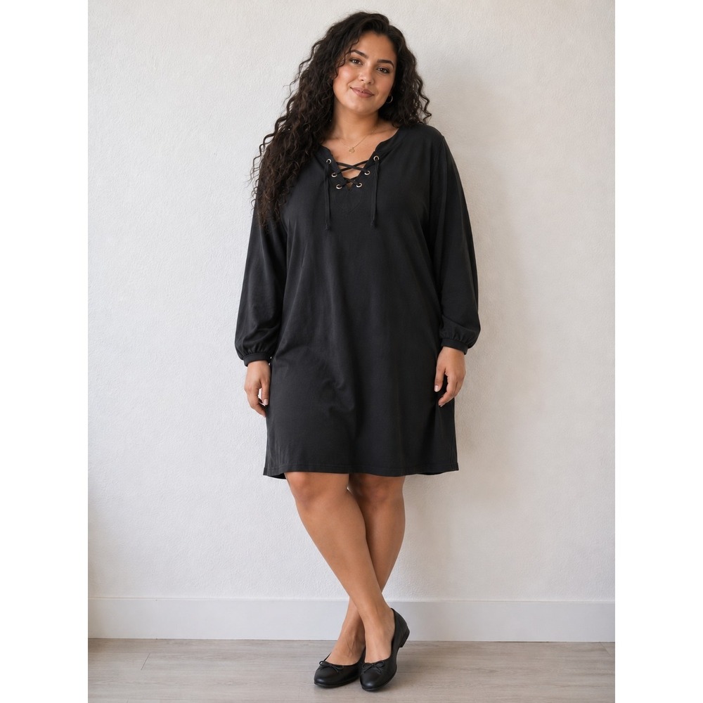 VTG Y2K LaceUp V-Neckline Dress SzXL KneeLengthSupersoft Whimsigoth Dark Romance